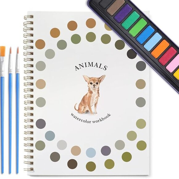Watercolor Kit with Outlines, 12 Colors Rustproof Box, 3 Brushes & Multi-Theme - Picture 8 of 9